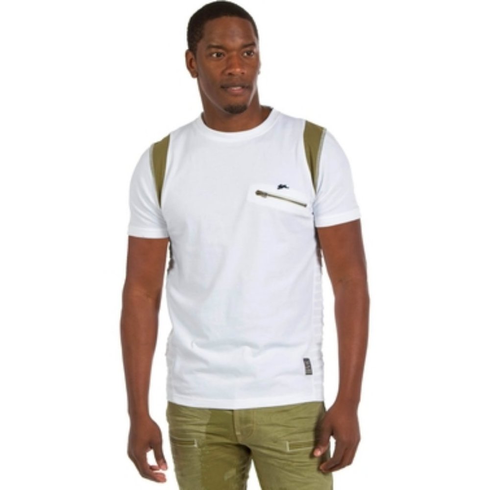 New A.Tiziano Men's Short Sleeve Crewneck Tee, White & Sage / Small